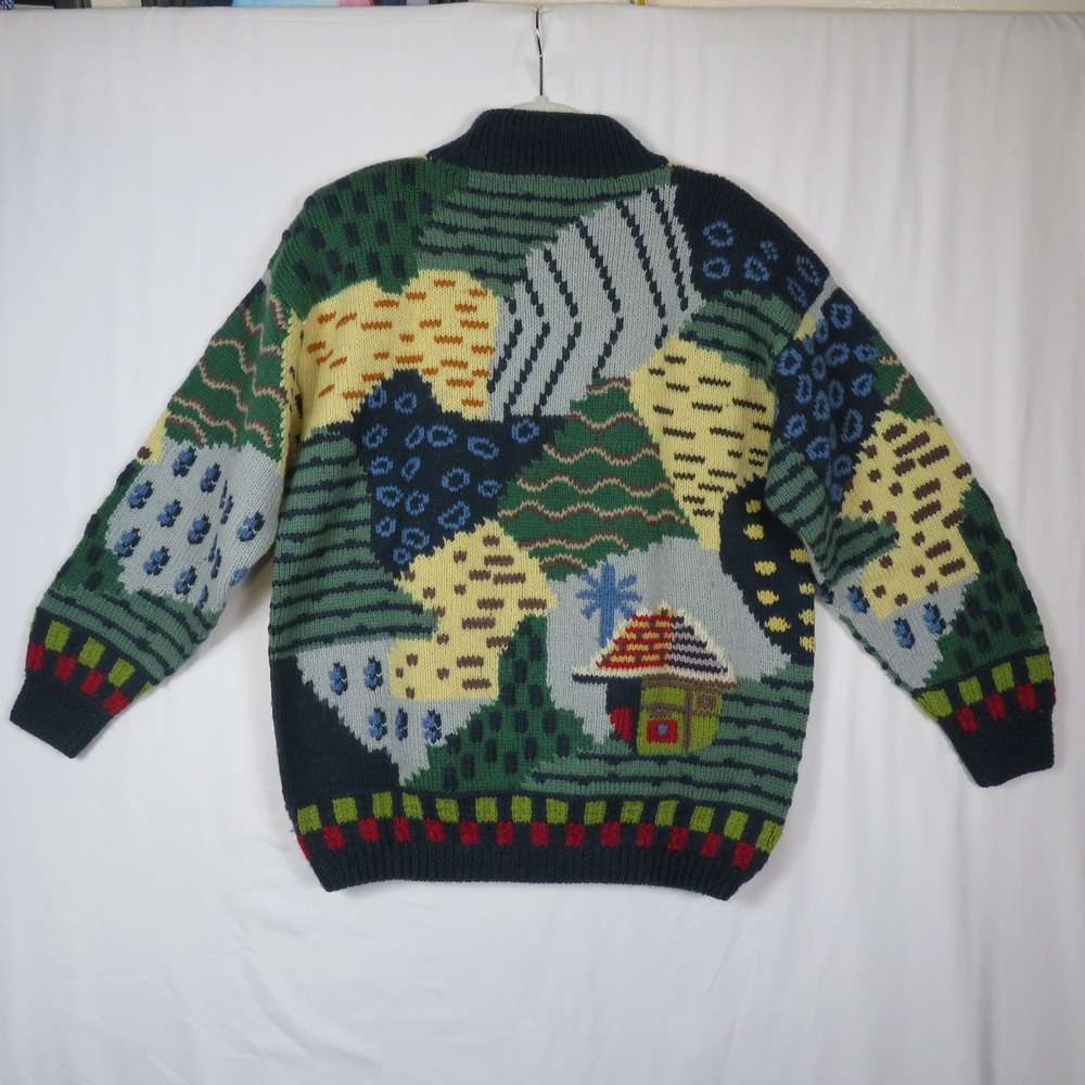 Roberta‎ Frost Hand Knitted 100% Wool Sweater Colorful Art to Wear Medium - Picture 9 of 13